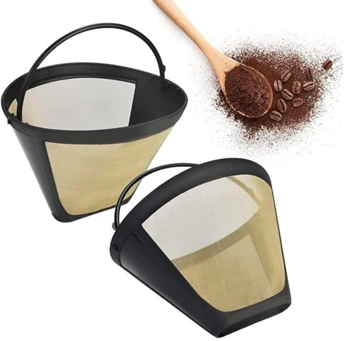 LATRAT Lot de 2 filtres permanents dorés pour café - 6 à 8 tasses - En acier inoxydable - Réutilisables - Utilisé pour la filtration du café et du thé - Doré