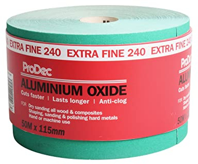 ProDec 50 m Rolle, extrafeine, grünes Aluminiumoxid-Schleifpapier | mit Körnung 240 zum Schleifen von Holz, Farbe, Putz, Spachtelmasse, Metall & mehr, Schleifpapier