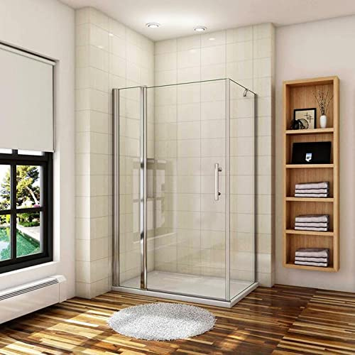 AICA Cabine de douche 100x80x197cm porte de douche pivotante avec 1 élément fixe et une paroi latérale