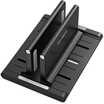 SagaSave Supporto per laptop verticale regolabile per scrivania, supporto per notebook compatibile con tutti i MacBook Pro Air, Mac, HP, Dell, Microsoft Surface, Lenovo-Nero