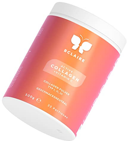 BCLAIRE® Collagen Pulver [500g] – Hochwertiges Kollagen Peptide + Vitamin C | Hydrolysat Typ 1, 2, 3 aus Weidehaltung - für Haut, Haare, Nägel & Gelenke | Geschmacksneutral & perfekt löslich