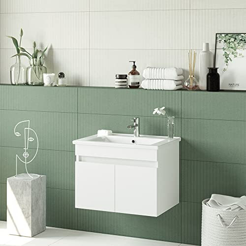 ROOMART • Badmöbel Set • Atria • 65 cm, 85 cm, 100 cm • Weiß • Waschbecken mit Unterschrank (65 cm)