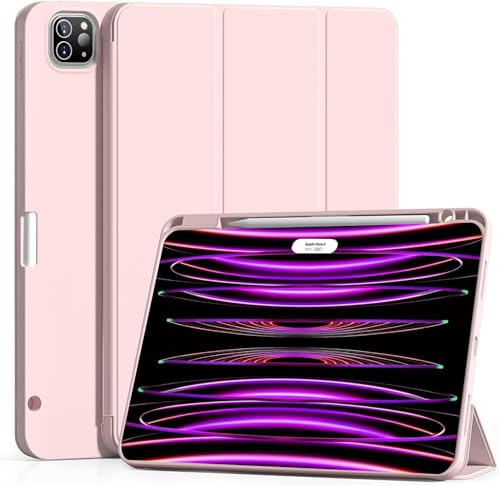 JKSML Hülle für iPad Pro 12,9 Zoll 6./5./4./3. Gen (2022/2021/2020/2018) | Soft TPU Schutzhülle mit Stifthalter, Automatischer Schlaf/Aufwachen, unterstützt Aufladung Apple Pencil 2, Rosa