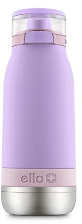 Ello Emma 14oz Vacuum Insulated Stainless Steel Kids Water Bottle with Straw and Built-in Carrying Handle and Leak-Proof Locking Lid for School Backpack, Lunchbox and Outdoor Sports, Lilac