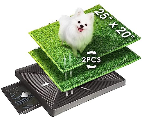 Hompet Dog Toilet Indoor Puppy Training Pad, 25''x20'', Dog Potty Pet Training Grass Mat, Removable Waste Tray for Easier Clean Up, Artificial Turf