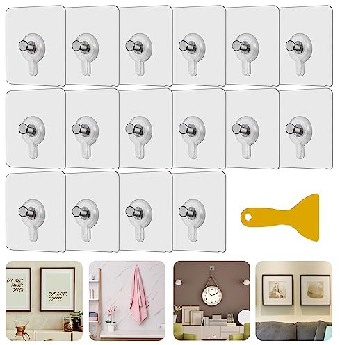 16 Stück Klebe Schrauben Für Wand, Klebeschrauben Ohne Bohren, Bilderhaken Selbstklebend Mit Schaber, Klebehaken Transparent Für Küche Badezimmer Schrank Büro