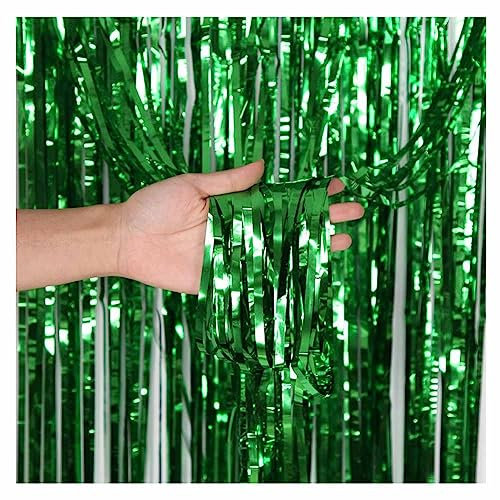 SHTGOI 5 Stück Lametta Vorhänge Metallic Folienfransen Vorhang Bunt Tinsel Curtain Hintergrund Fringe Glitzervorhänge regenvorhang für Weihnachtsbaum Geburtstage Festivals Party ​dekor 1 * 1m Grün