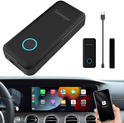 sunweyer Sunweyer CarPlay - Adattatore wireless Plug & Play, connessione automatica, Bluetooth, cablato, da CarPlay a Dongle wireless per auto, AF1313C