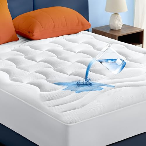 Bedsure Waterproof Mattress Protector Queen Size - Quilted Fitted Waterproof Mattress Pad Topper with 8-21 Inches Deep Pocket, Noiseless Bed Cover Padded, Machine Washable,White, 60x80 Inches