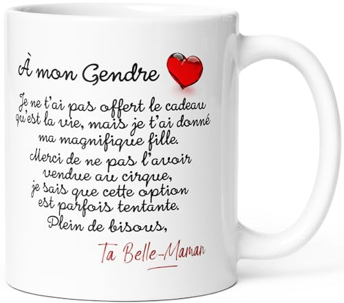 Luigi Collection Mug Gendre Tasse Message drôle Humour Beau-Fils Idée Cadeau Original pour Beau-Fils Homme Mari Femme Famille Déclaration pour Anniversaire Noël Fête. Céramique 325ml