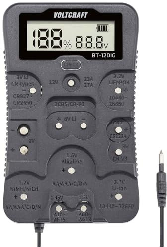 VOLTCRAFT Tester batterie BT-12DIG Campo di misura (tester batterie) 1,2 V, 1,5 V, 3 V, 3,7 V, 6 V, 9 V, 12 V Pila, Bat