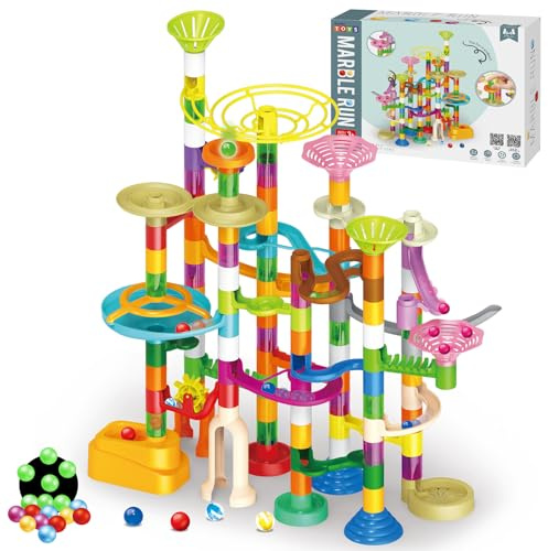 deAO Circuit de Billes 150 Pièces – Jeu de Construction avec 60 Billes (Dont 30 Phosphorescentes) – Blocs de Construction STEM – Jouet Éducatif Enfant 3 Ans et Plus Garçons et Filles