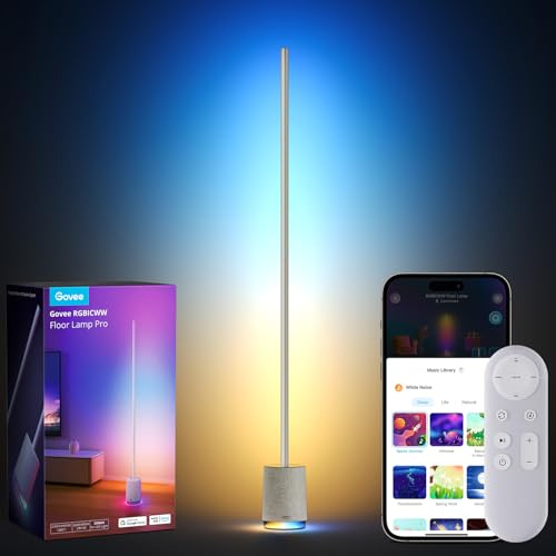 Govee Led Floor Lamp Pro, RGBICWW, Bluetooth Speaker, White Noise Sound Machine, 2100 lumens, Dimmable Corner Floor Lamp with Music Sync, 81+ Scenes for Bedroom, Living Room, Works with Alexa, Gray
