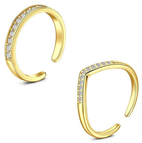 WillTen 2Pcs Gold Edelstahl Zehenringe, Blume Pfeil Blatt CZ Toe Finger Schwanz Ring Sommer Strand Fuß Schmuck Set für Frauen Männer