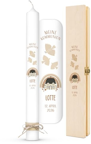 AMARI ® Kommunionkerze personalisiert Gottes Haus H:40cm/⌀:4cm - Personalisierte Kommunionkerze für Jungen & Mädchen – Kerze zur Kommunion selbst gestalten
