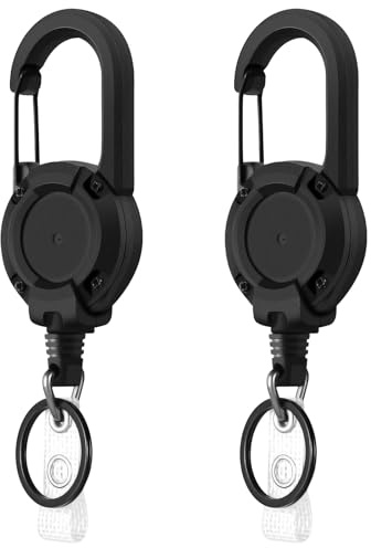 2 Heavy Duty Retractable Lanyard Keyring Badge Reel with Thick Steel Cord