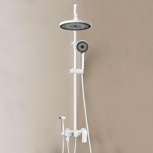 BiaoTeng Colonne De Douche Fixation Murale Réglable, Monocommande, laiton Pommeau de Douche de 3 Jets, Colonne De Douche RéGlable En Hauteur Blanc