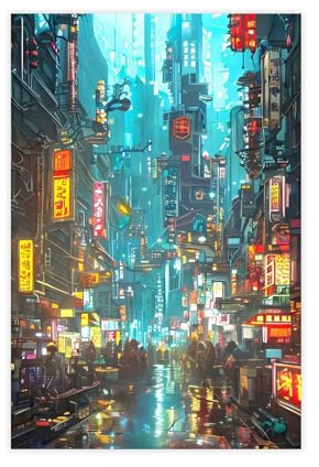 Poster su tela con luci cinematografiche di Cyberpunk City Nightmarket, città di Tokyo, decorazione per camera da letto, ufficio, camera da letto, regalo, 30 x 45 cm