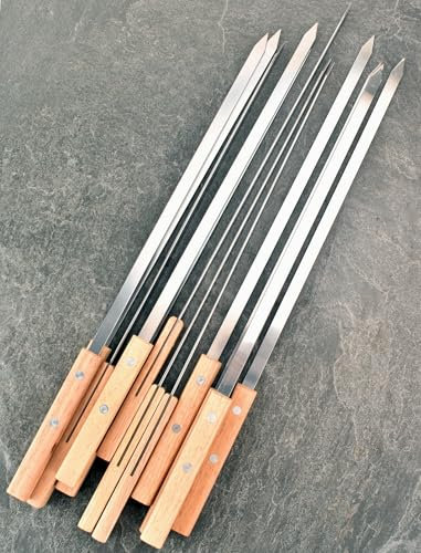 17-Inch Large Metal Barbecue Skewers,HONSHEN Heavy Stainless Steel 3/8 Inch Wide Blade with Hardwood Handle Long Flat BBQ Skewers for Grilling Meat,Chicken,Shrimp,Vegetables-Set of 12 (17 INCH)
