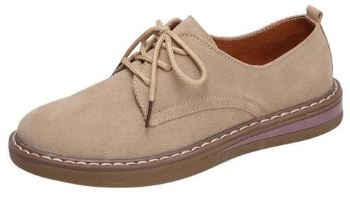 BWGHBH Zapatos Casuales de Cuero de Cordones, Mocasines Planos Mujer Vestir(Albaricoque, 39 EU)