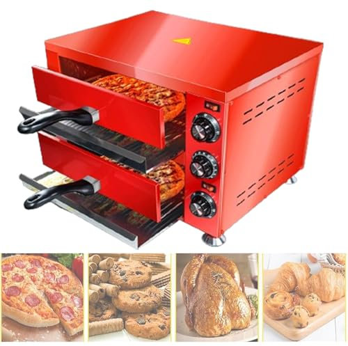 Llchaensc Forno Pizza Doppio Professionale, 1100W Forno per Pizza Elettrico in Acciaio Inox con Pietra Refrattaria per Pizza, 120Min Timer, 50-300℃ Controllo Temperatura