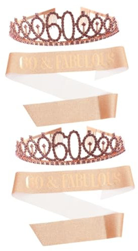 FRCOLOR 2 Sets 60 Dekorative Party Krone Set Für Frauen 60. Geburtstag Schultergurt Schärpe Zubehör