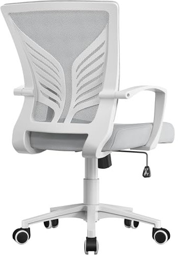 Yaheetech Silla de Oficina con Función de Inclinación, Silla Malla con Soporte Lumbar y Diseño Mariposa para Estudio, Carga Máxima 136kg, Gris Claro