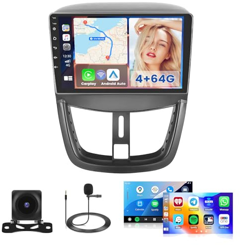 Hikity Autoradio Android 15 9 per Peugeot 207 2006-2015 Wireless CarPlay | 4G+64G. Android Auto, GPS, WiFi, FM/RDS, 32EQ, Camera, MIC