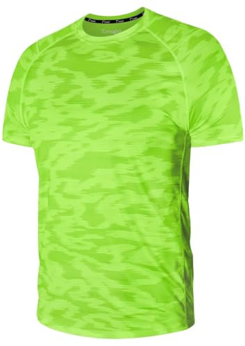 Zengjo Men's Breathable Running T-Shirt, Lightweight Workout Top for Fitness(Neon Green,M)