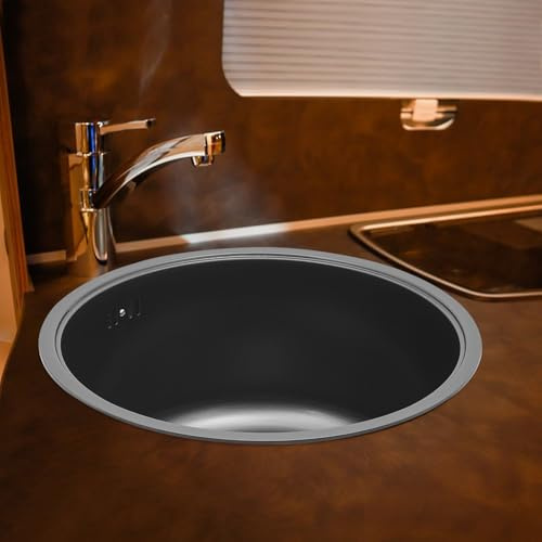 DSYOGX Petit évier de cuisine rond en acier inoxydable 304 - Diamètre de montage : 37,5 cm - Noir - 40 x 20 cm