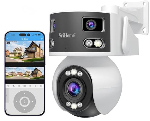 SRIHOME 8 MP PTZ Überwachungskamera, 2,4/5 GHz, WLAN, Dual-Band, mit Mehreren Linsen, 170° Sichtfeld, IP-Kamera, Nachtsicht, Bi-Audio (8MP)