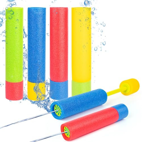 4pcs Foam Water Guns Water Pistols for Kids Water Blaster Shooters Push Pull Type Foam Water Squirter Water Gun Summer Outdoor Beach Pool Water Toys for Kids Toddlers Boys Girls