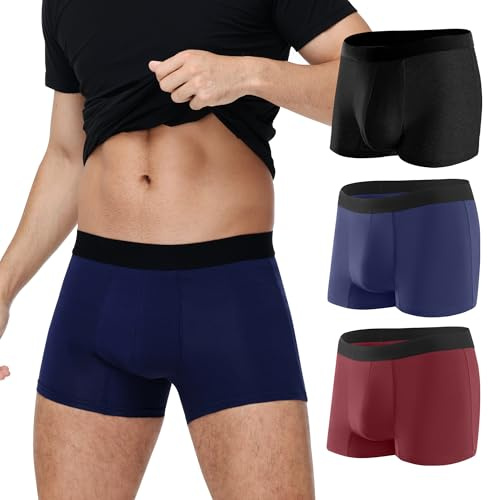 BATTEWA Oeko-TEX Certified Incontinence Underwear for Men Breathable Leak Proof Underwear Cotton Protective Boxer Briefs Adult Panties Absorbency 50ml,3Pack（Large，Blue）