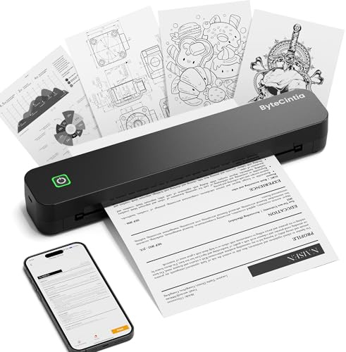 ByteCintia C80 Stampante Portatile A4,Stampante Termica Portatile compatibile con formato A4, stampante senza inchiostro compatibile con Android e iOS e laptop per ufficio, auto e casa
