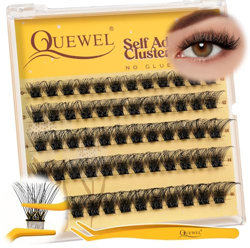 QUEWEL Selbstklebende-Wimpern 60STK 10-16mm kein Kleber erforderlich (MJ07) | Cluster Lashes Müheloses Auftragen für Anfänger, Wimpern Selbstklebend Geeignet für den Alltag oder gesellige Zusammenkünfte.