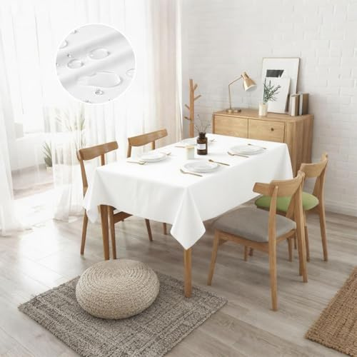 2 Stück Tischdecke Abwaschbar100 x 250cm, Rechteckig Polyester Tischdecke, Bierzelt-Tischdecke, Outdoor Tischwäsche für Garten, Esszimmer, Feiern und Haushalt (Weiß)