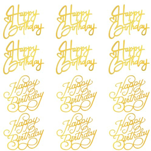 XLIUAX Happy Birthday Cake Toppers, Birthday Cake Decoration Gold Happy Birthdays Cakes Topper Gold Acrylic Cupcake Decorations Topper for Party Dessert Supplies Glitter Letters for Cakes 2 Sizes