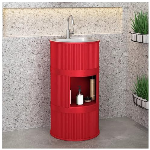 ZTGL Lavandino a Colonna Bagno con Lavabo in Acciaio Inox, Mobile Lavabo Indipendenti in Ferro Battuto, Lavabo su Piedistallo Bagno Industriale, Mobile Lavabo da Appoggio da Terra A, with Storage