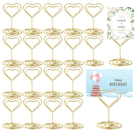 NieYat 20 Tischkartenhalter Gold, Fotohalter Herz, Menükartenhalter für Hochzeiten, Partys, Büro, 5x3 cm Edelstahl