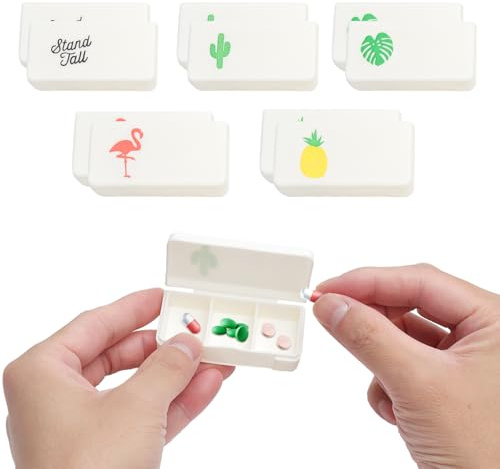 Portapillole Piccolo 10 Pezzi, Mini Scatola 3 Scomparti, Porta Pillole da Tasca per 1 Giorno, Contenitore Portatile con Coperchio – Ideale per Viaggi, Ufficio e Casa