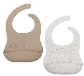 Jollein Lätzchen Baby Silikon – Elephant Tales – 2er Pack – Lätzchen Wasserdicht Für Babys und Kleinkinder – Mit Auffangschale – Babylatz