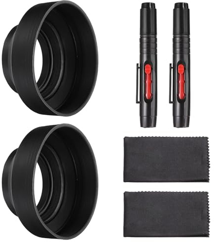 PATIKIL 2 Pcs 58mm Rubber Camera Lens Hood, Collapsible in 3 Steps Black Universal Sun Shade Shield with Fiber Cleaning Cloth Cleaning Pen