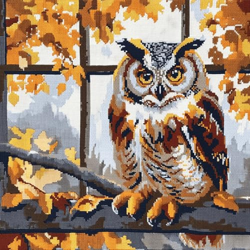 kitphoenix Knüpfkissen zum Selber Knüpfen 43x43 cm,Eule,DIY Kissen Set mit Knüpfhaken & Toolkit für Erwachsene & Kinder,Dekokissen Selbstgemacht,Handgemachte Sofakissen,Latch Hook Kit