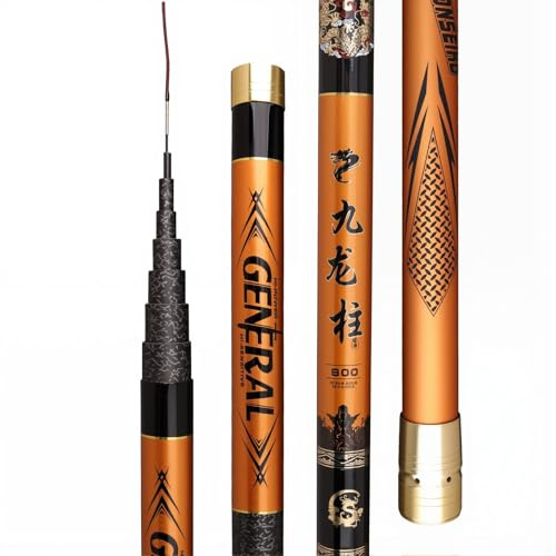 TUJISEK Tragbare Carbon Angelrute 8m 9m 10m 11m 12m 13m 14m 15m Angelruten Teleskoprute Stipprute Fishing Rod FüR FlüSse Seen Und Ozeane(9m)