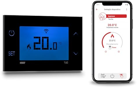 VEMER - Termostato WiFi da Parete TUO GO WI-FI VE801200 Cronotermostato Smart con App Clima Vemer Programmazione Settimanale 230V Nero