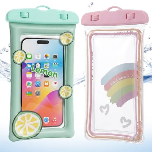 LYITZW 2 Pezzi, Custodia Impermeabile per Telefono, Cartone Animato, Bolla Aria, Nuovo Modello, Per Nuoto, Galleggiante, Touchscreen, Fino a 7.2 Pollici