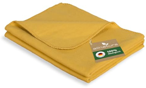 allnatura warme Kinder Sommer-Kuscheldecke COTONA-Bambini 100x150 cm Made in Germany Ocker/Gelb – 100% nachhaltige Bio-Baumwolle – schadstoffgeprüfte Überwurfdecke für Kinderwagen, Bett, Boden
