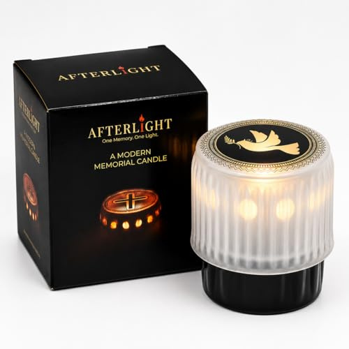 AFTERLIGHT Candles Bougie Cimetiere LED Flamme Vacillante Avec Symboles Gravés - Longue Durée Bougies à Piles Bougie Funéraire, Lumière Moderne Pour Décoration Funéraire Pour Tombe (White, Bird)
