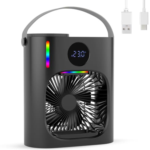 Aire Acondicionado Portatil, GuKKK 4 en 1 Mini Refrigerador de Aire Móvil Ventilador, 900ML Enfriador de Aire, USB Mini Aire Acondicionado, 3 Velocidades de Ventilador, para Hogar (Negro)