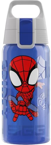 Sigg - Vattenflaska för barn – Viva One Marvel – Spidey – lämplig för kolsyrade drycker – läckagesäker – diskmaskinssäker – BPA-fri – sport och skola – blå – 0,5 l